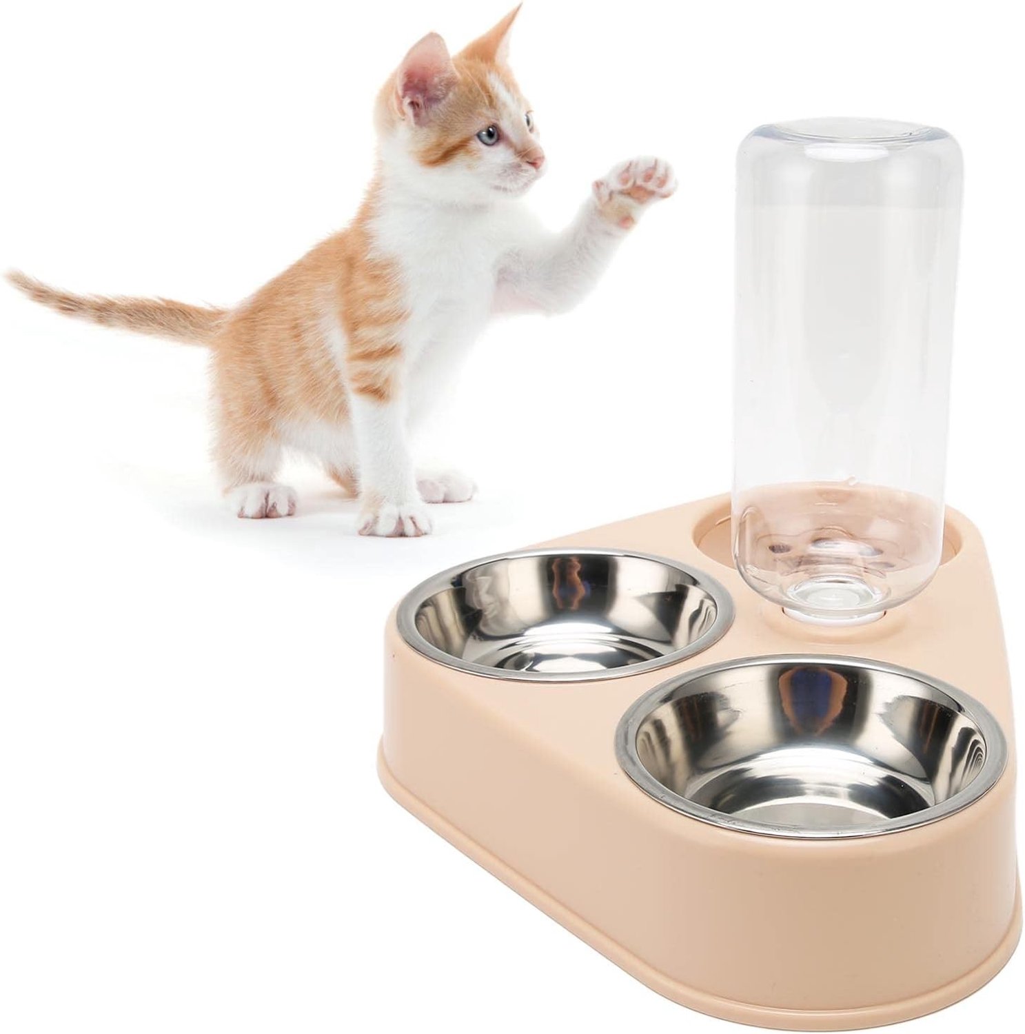 Triple Kattenvoerbakken - Wit - 3 in 1 Voer- en Drinkset met Automatische Waterfles - Voor Katten en Kleine Honden