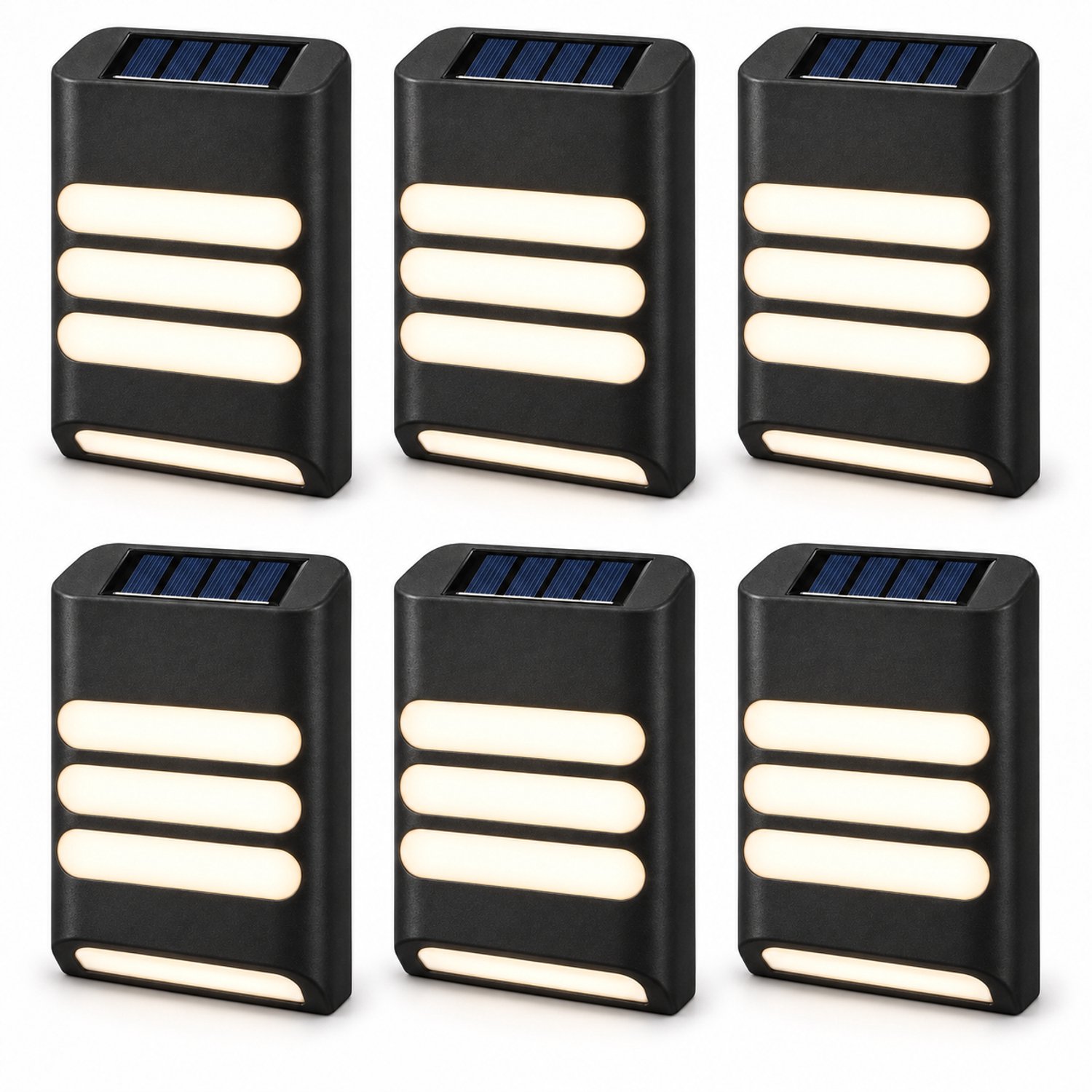 Solar Wandlamp Rechthoek - Warmwit - Set van 6 - Inclusief Montagesets