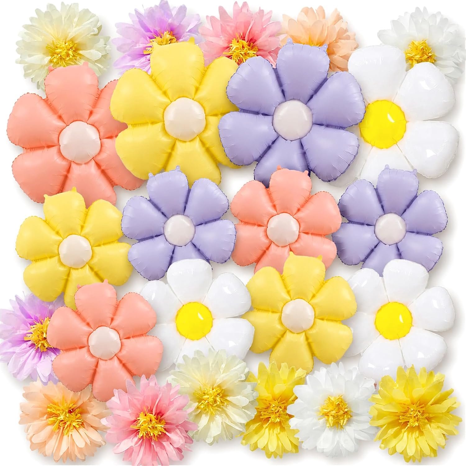 24 stuks margrietballonnen - aluminiumfolie en papieren bloemen - voor dromerige verjaardagsdecoratie - ShopVlot