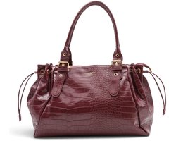 Flora&Co - ALBA - imitatieleer krokodil - grote handtas/tote bag met schuifveters - croco bordeaux - geschikt voor A4 - ideaal voor school- of werktas