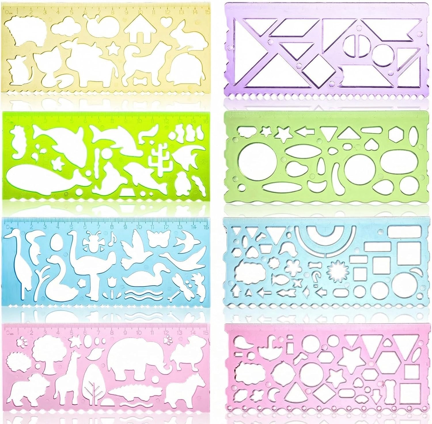 Creatieve Schilder Templates voor Kinderen - 4 Dieren, 4 Planten en 4 Geometrische Ontwerpen met 15cm Liniaal voor Educatief Spel en Kunstzinnige Ontwikkeling