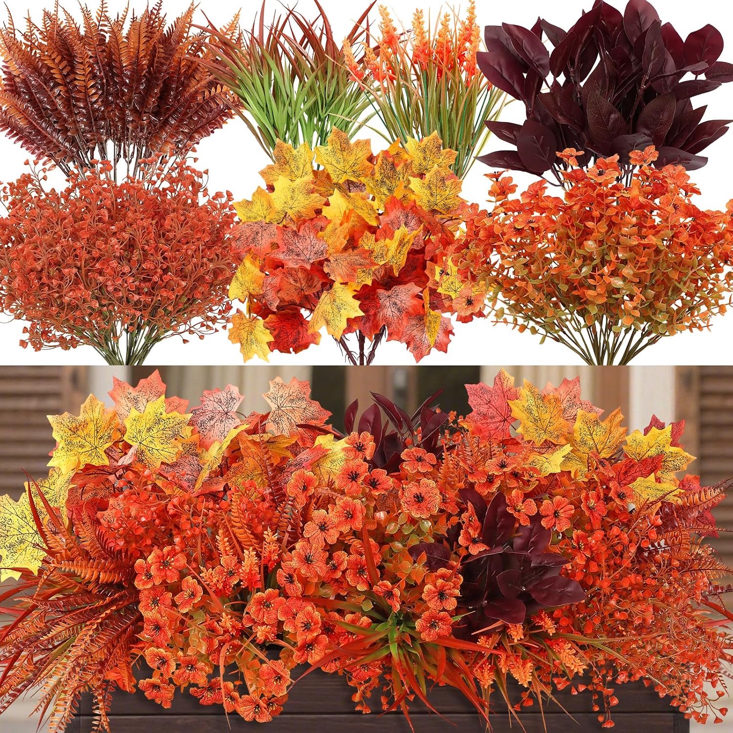Kunstbloemen herfst 24-delig - kunstplanten set - decoratief voor balkon en tuin - kleurrijke herfstarrangementen - Luxento