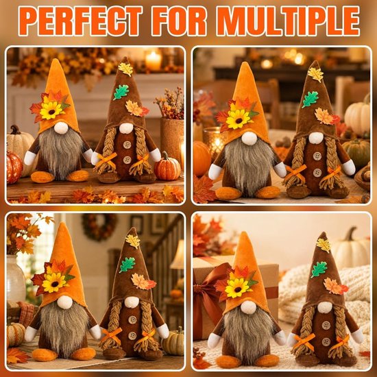 2 Stuks Herfst Kabouters Pluche, Herfstkabouter, Herfstdecoratie, Tafeldecoratie Herfst, Figuren Ornament Gezichtsloze Herfstdwergen voor Huis, Tafel Thanksgiving Decoraties (B) — afbeelding 3