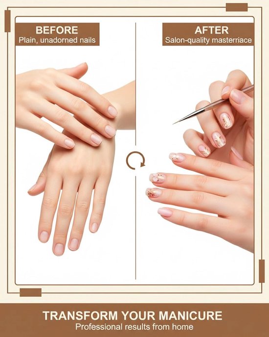 Professionele Nail Art Pinsel Set voor Gelnägel en Acryl, Inclusief Dotting Tools voor Perfecte Nageldesigns en Manicure Thuis