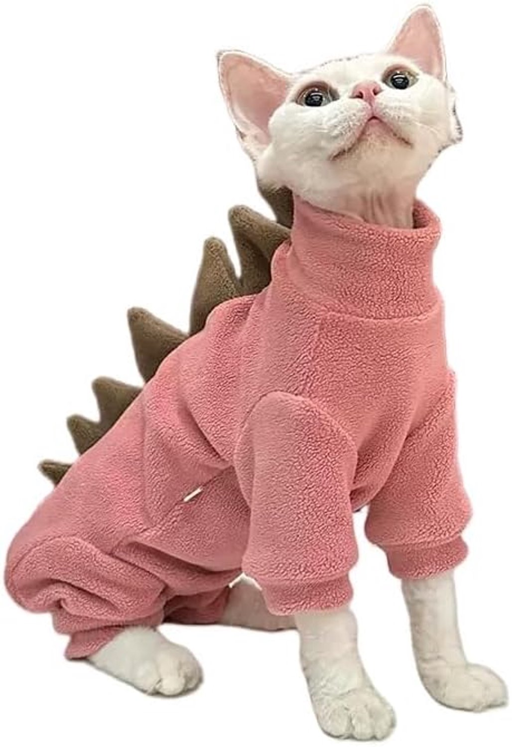 Sphynx kattenkleding, dinosauruskostuum, haarloze katten, warme kleding voor Cornish Rex en Devon Rex (rood, L (2,5-3,6 kg))