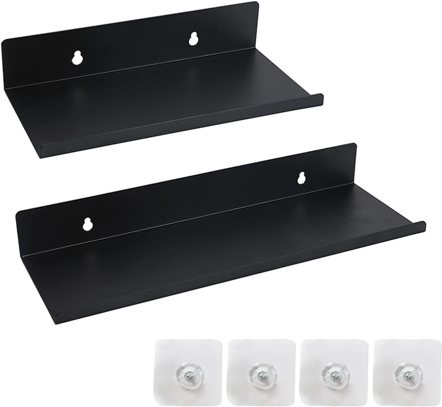 Zwarte Metalen Wandplank, Set van 2 Zwevende Planken voor Badkamer, Keuken en Woonkamer - Ideaal voor Opberging en Decoratie (20 cm)
