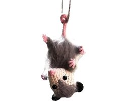 Possum Auto Charme, Leuke Achteraanzicht Possum Ornamenten, Handgebreide Opossum Auto Charme, Haak Opossum Charm Accessoire, Auto Hangende Hanger