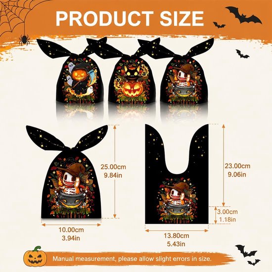 100 Stuks Cellofaanzakjes Bedankjes Eindfeest Halloween Zakjes Voor Snoep, Om Te Vullen Met Koekjes Chocolaatjes 13.5 * 22.5cm 3 Stijlen(A) — afbeelding 2