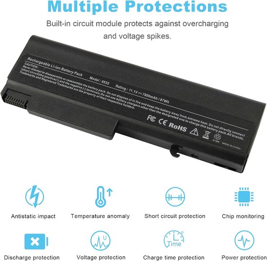 ARyee 7800mAh 11.1V 6535B accu laptop batterij voor HP Compaq 6500B 6530B 6700B 6730B 6735B, HP EliteBook 6930P 8440P 8440W, HP ProBook 6440B 6445B 6450B 6540B 6545B 6550B 6555B — afbeelding 3
