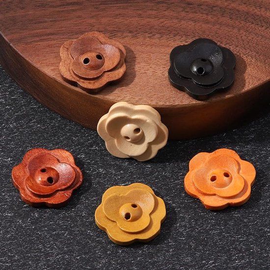 20 stuks houten knopen, 2 gaten, bloemenvorm voor kleding, vesten, jassen, knutselprojecten, 18 mm — afbeelding 4
