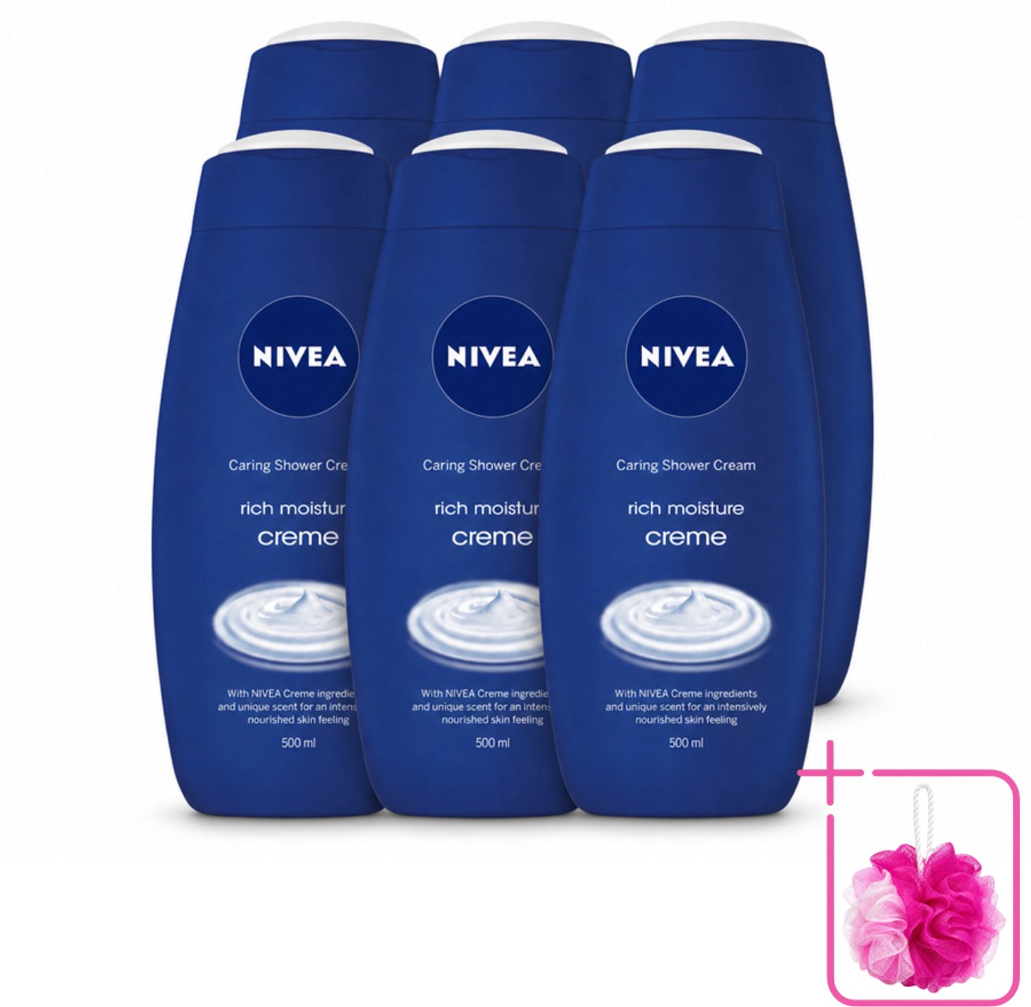 6 x NIVEA - Douchecrème - Rijke Hydratatie - Voedend Huidgevoel - 500 ml - Bulkverpakking - Douchecrème - Douchemop - Voedende douchecrème