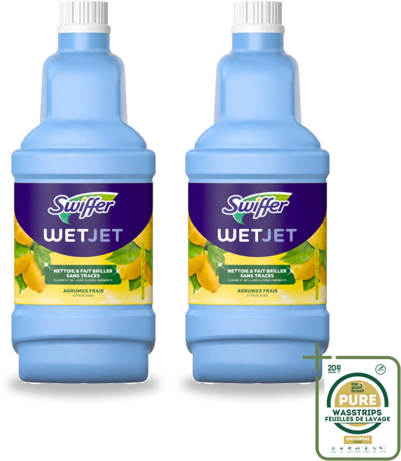2 x Swiffer - WetJet Reinigingsmiddel – Dweilsysteem Navulling – Alles-in-één – 1,25 L - Vloerreiniging - Vet En Vlekken Verwijderen - Doekjes Met Vasthoudtechnologie - Spraymop - Alles-in-één Reinigingsset