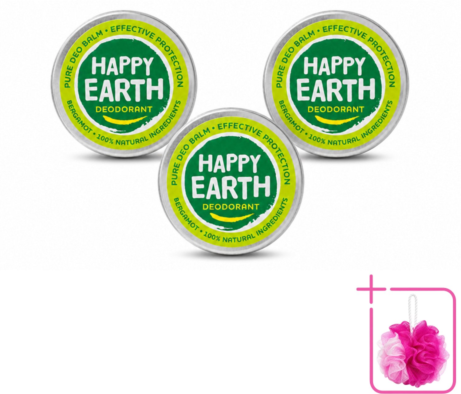3 x Happy Earth – Deodorant Balm – 100% Natuurlijk Bergamot – 45 g - Bulkverpakking - Deodorant bergamot - Natuurlijke deodorant