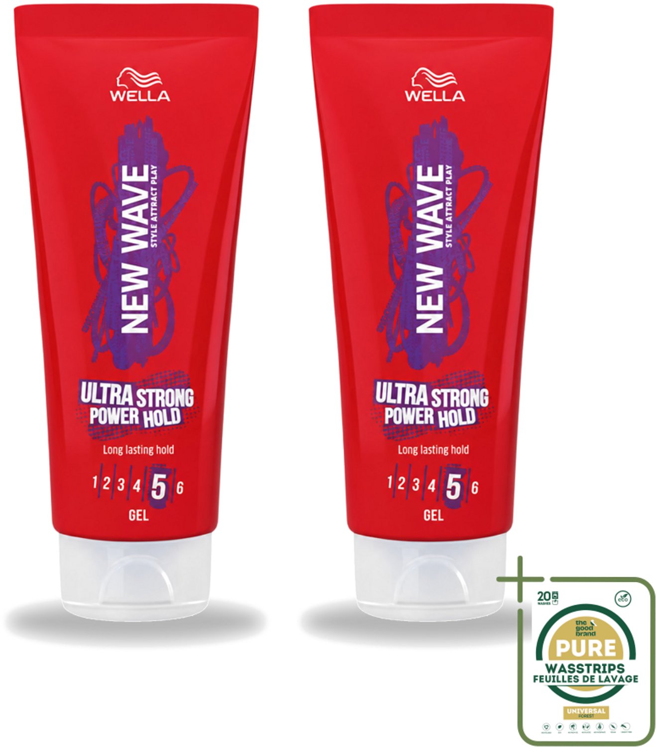 2 x Wella – New Wave Ultra Strong Power Hold – Haargel – 200 ml - Wasstrips - Haargele - Stijl - Fixatie - Krachtige Houding - Haarstructuur