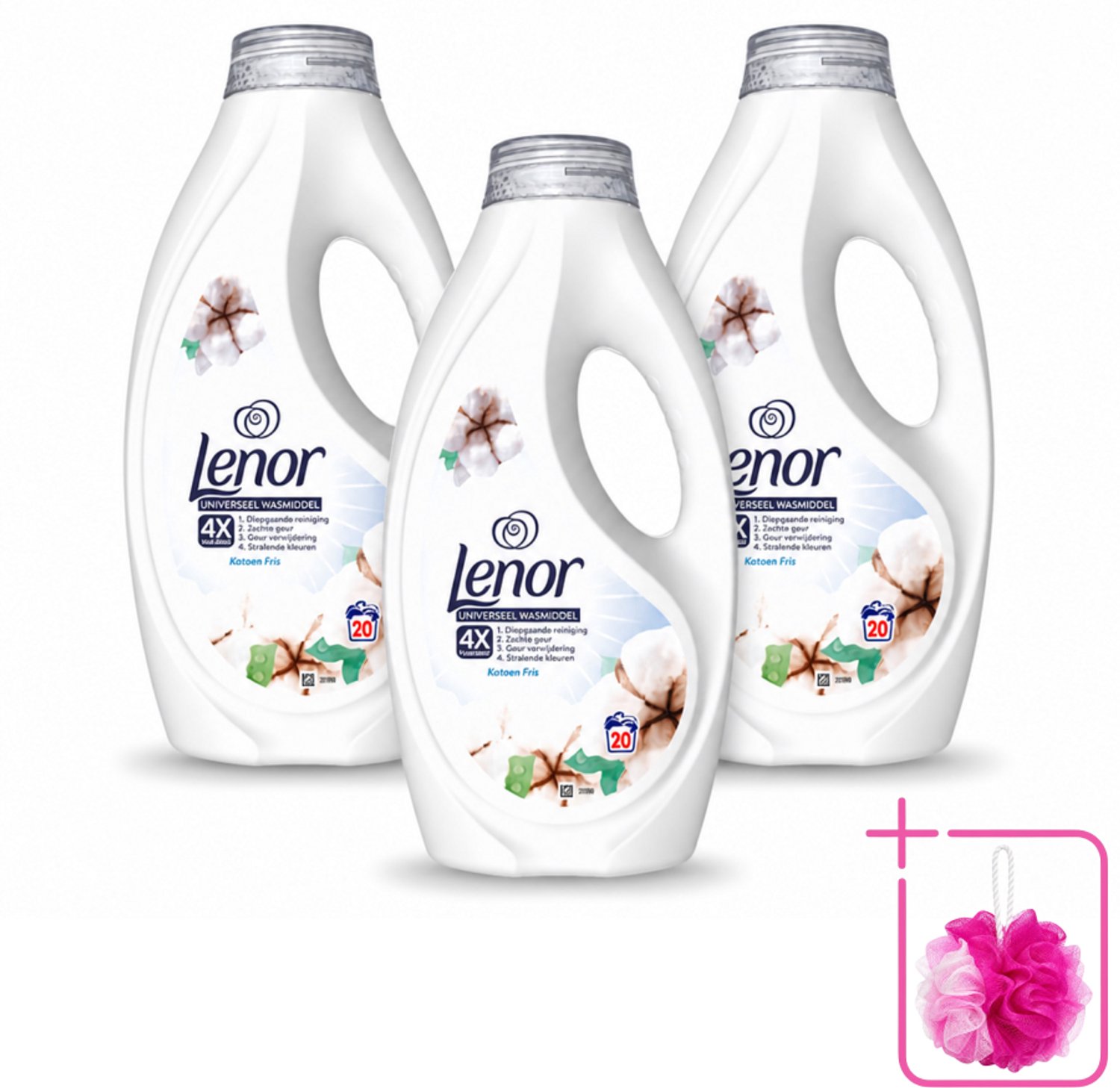 3 x Lenor – Wasmiddel – Katoen Fris – 20 Wasbeurten - 900 ml - Bulkverpakking - Wasmiddel katoen - Douchemop - Fris wasmiddel