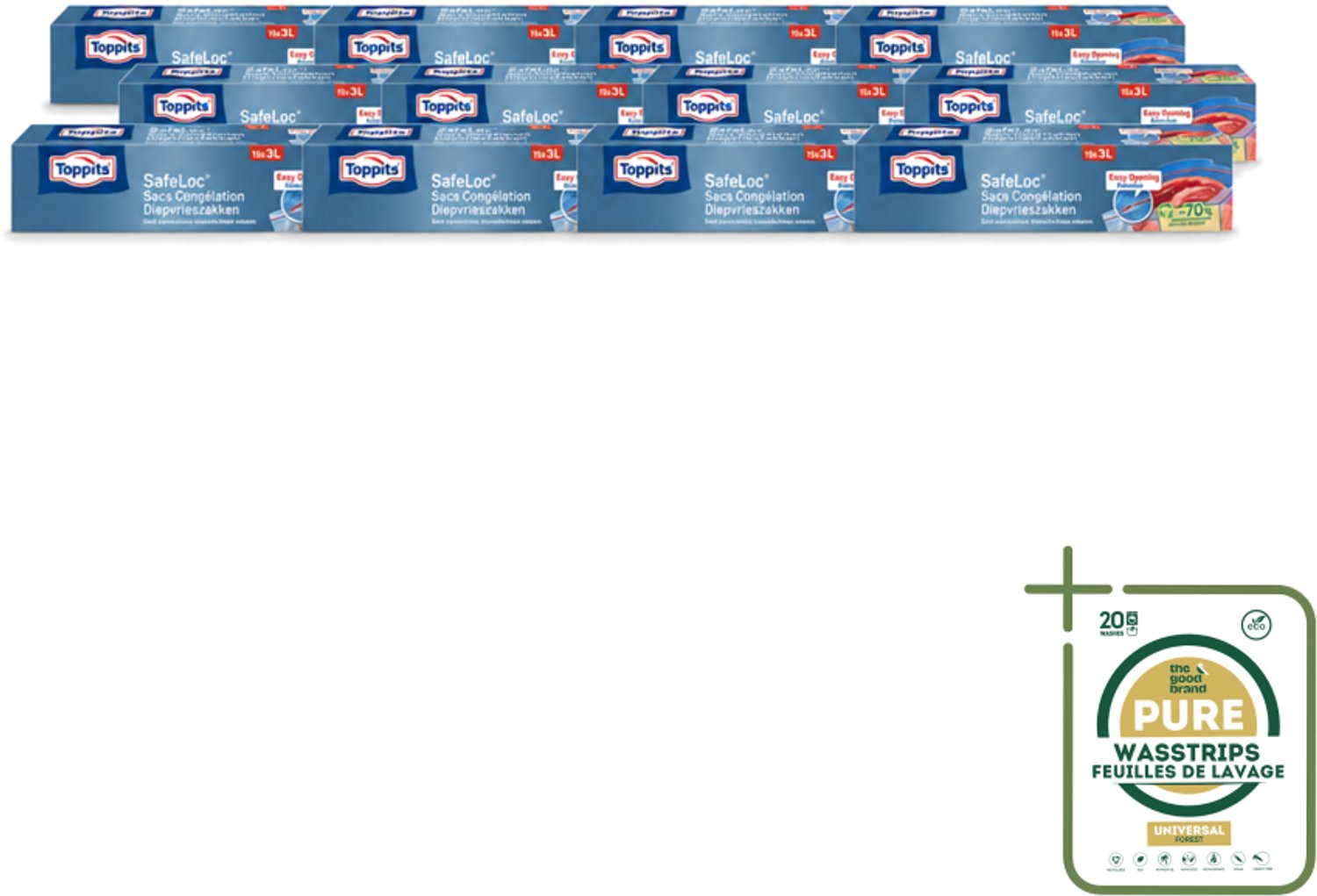 12 x Toppits – Safeloc Zip-Diepvrieszakken – 3 Liter – 15 Zakjes - Wasstrips - Diepvrieszakken - Dubbele Sluiting - Voedselbescherming - Herbruikbaar - Vriesbrand