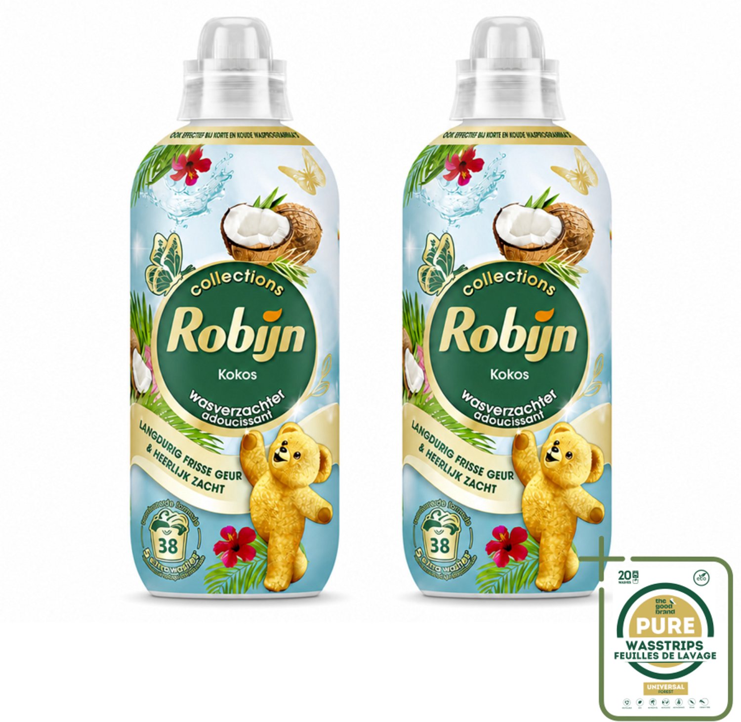 2 x Robijn – Wasverzachter – Kokos Sensation – 765 ml - Wasstrips - Wasverzachter Kokos - Wasverzachter Fris - Wasverzachter Tropisch - Wasverzachter Voor Kleding - Wasverzachter Voor Beddengoed