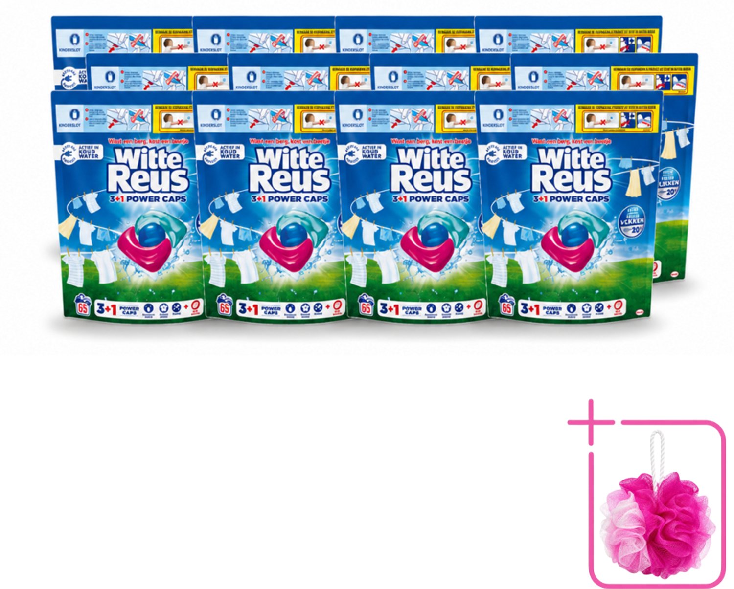 12 x Witte Reus - 3+1 Power Caps - Witte Was - 65 Wasbeurten - Bulkverpakking - Witte Reus Power Caps - Douchemop - Wascapsules