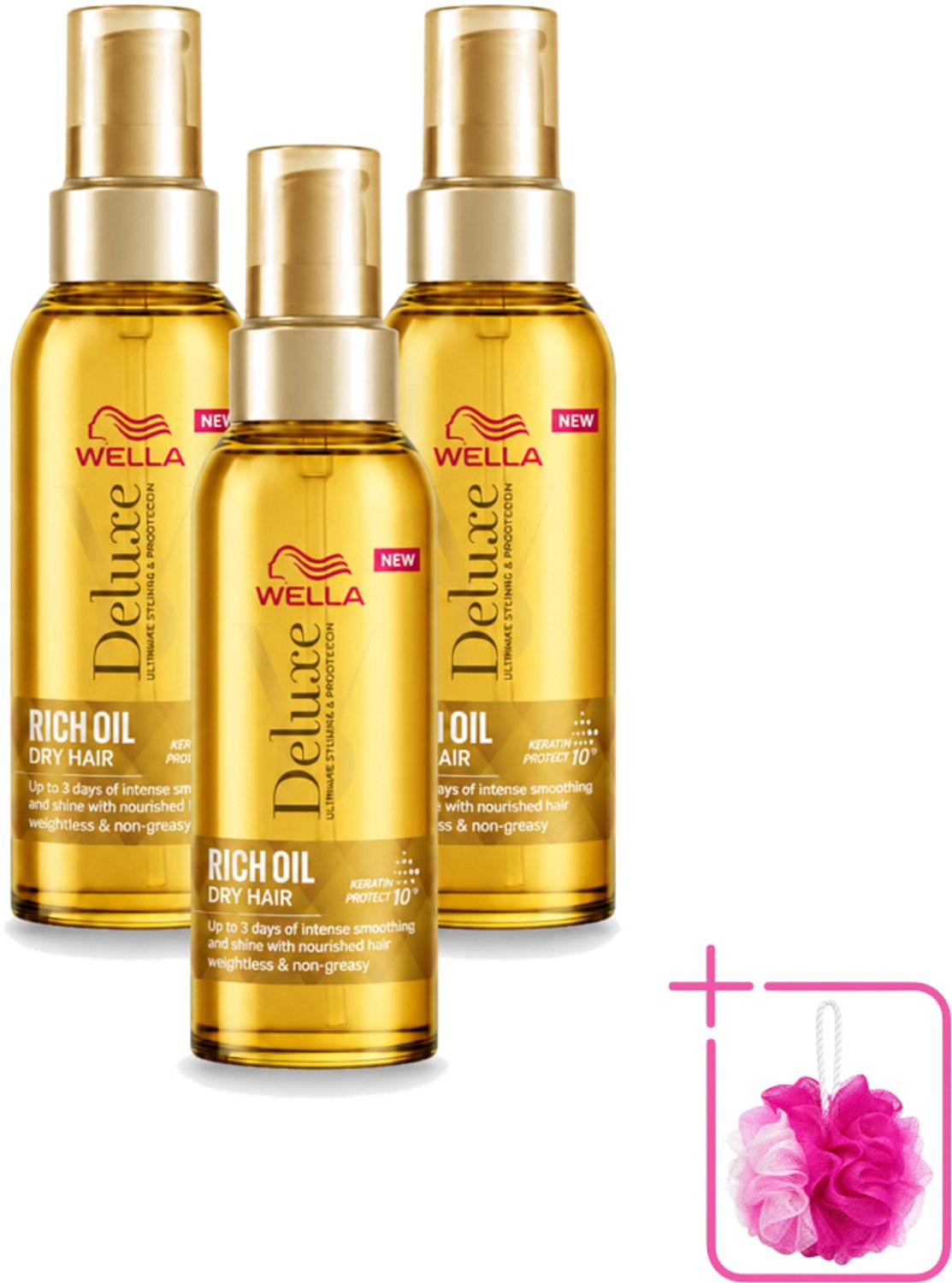 3 x Wella – Deluxe Oil Rich – Haarolie – 100 ml - Bulkverpakking - Haarolie - Douchemop - Glans