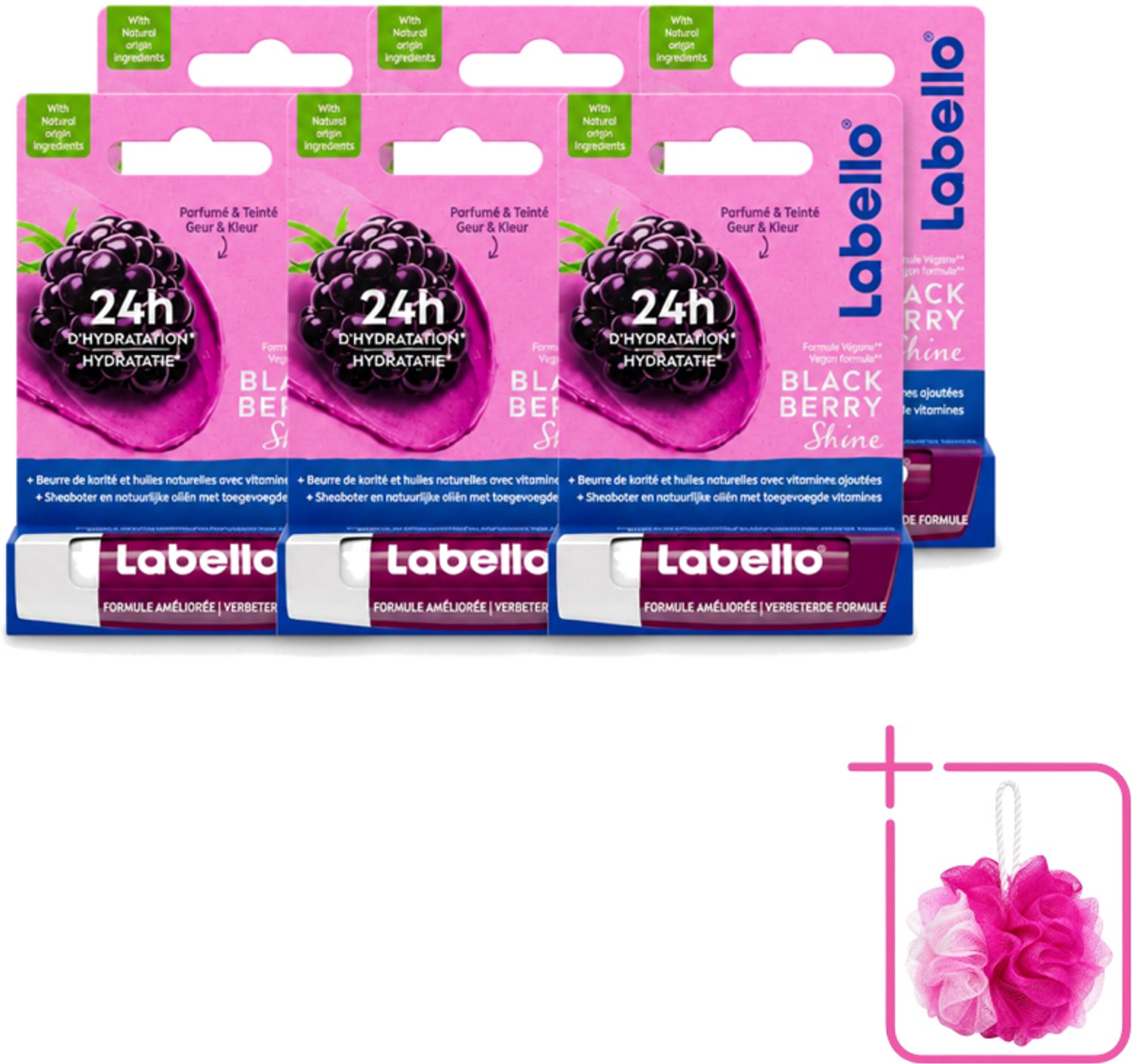 6 x Labello – Lippenbalsem – Blackberry Shine – Lippenbalsem – Shea Boter & Jojoba Olie – 5,5 ml - Bulkverpakking - Lippenbalsem - Douchemop - Hydratatie
