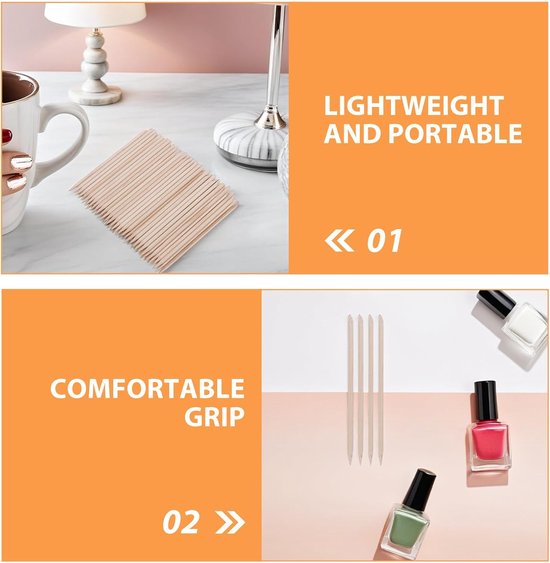 600 Stuks Bamboe Nagelstokjes - Dubbelzijdige Multifunctionele Nagelriemduwer/verwijderaar - Nagellak Verwijderen - 114 Mm Puntig en Plat Uiteinde - Manicure/pedicure Tool — afbeelding 5