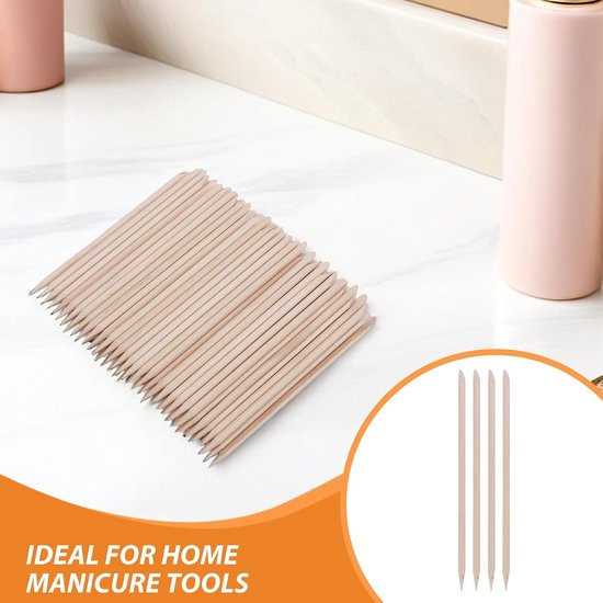 600 Stuks Bamboe Nagelstokjes - Dubbelzijdige Multifunctionele Nagelriemduwer/verwijderaar - Nagellak Verwijderen - 114 Mm Puntig en Plat Uiteinde - Manicure/pedicure Tool — afbeelding 3