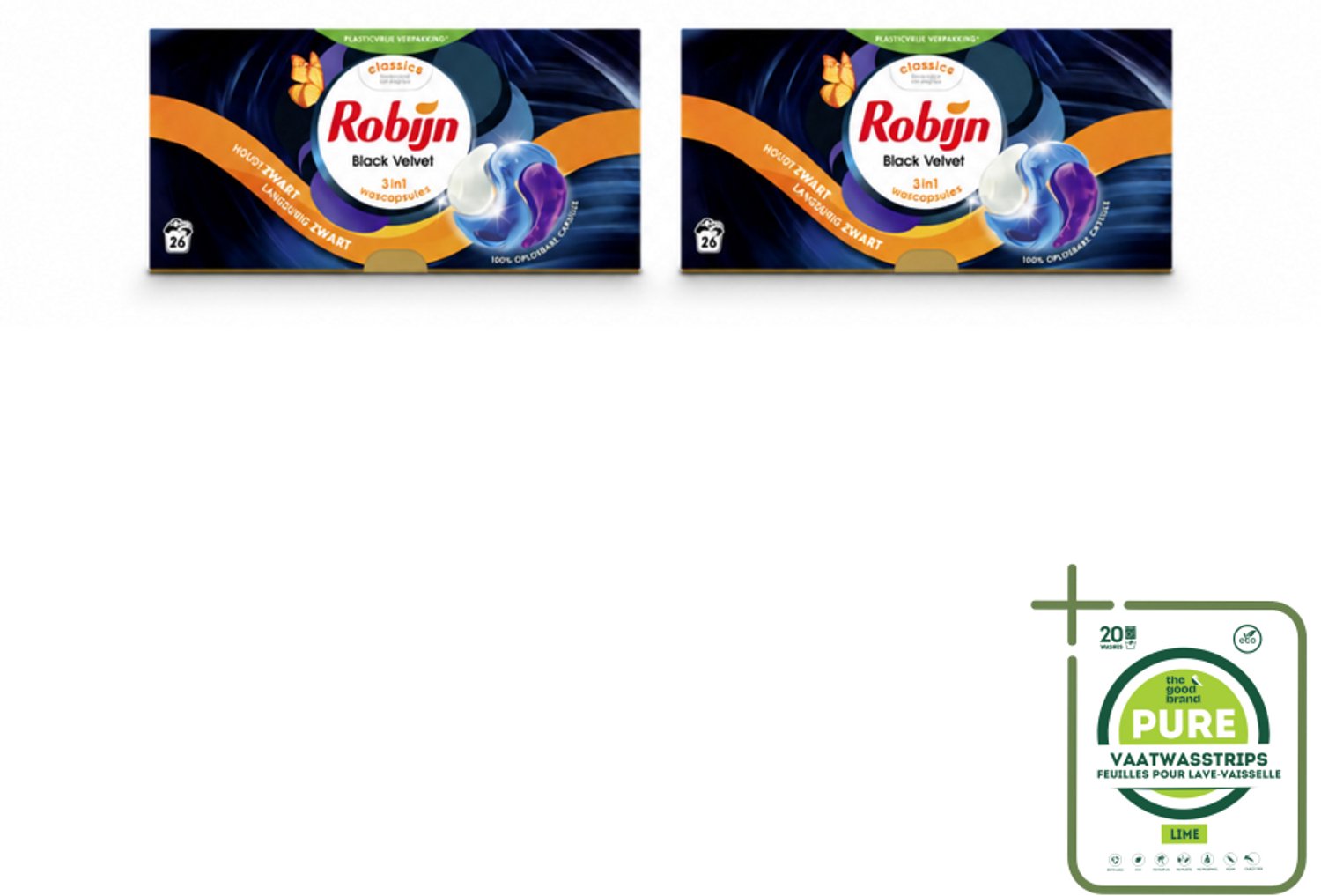 2 x Robijn – 3-in-1 Wascapsules – Black Velvet - 26 Capsules - Grootverpakking - Vaatwasstrips - Zwarte Was - Donkere Was - Wascapsules - Wasbeurten - Wasverzachter