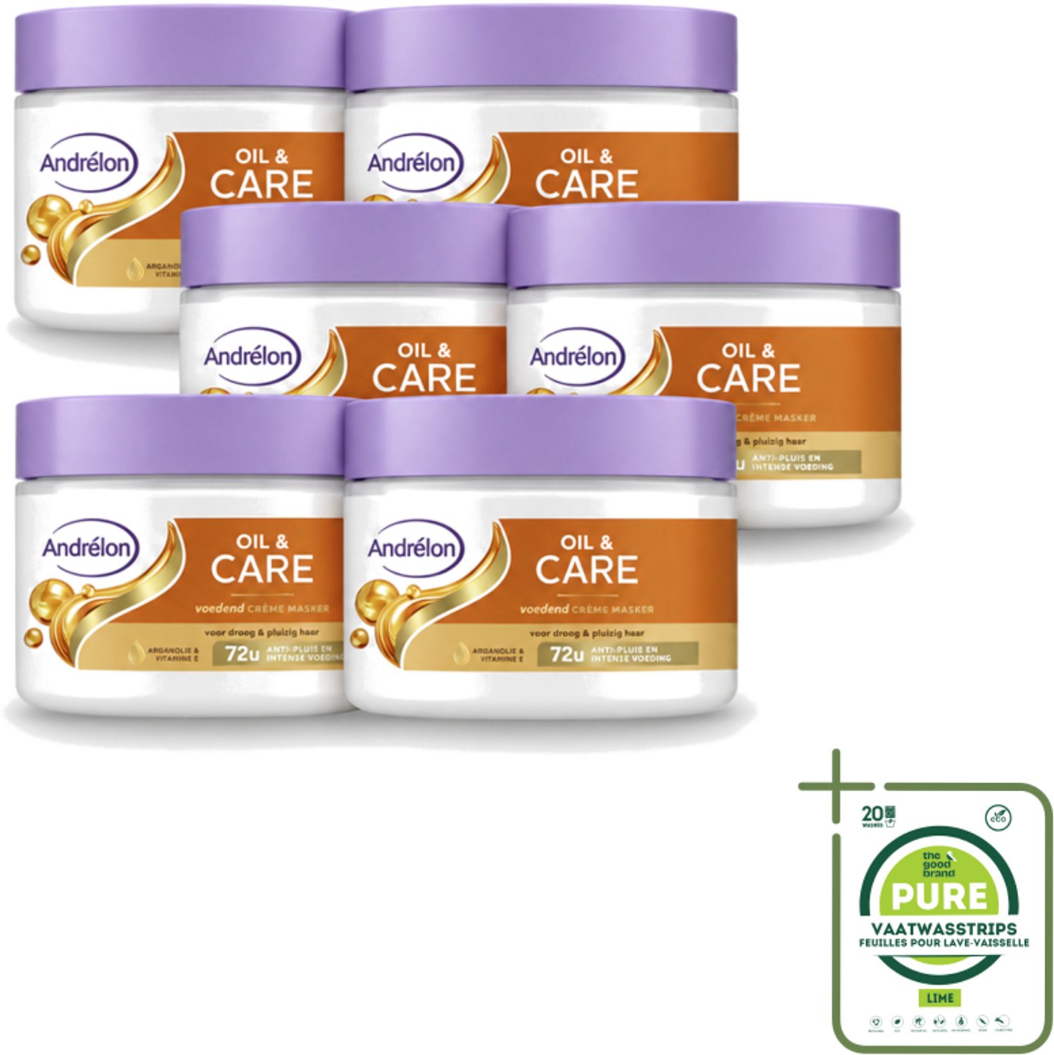 6 x Andrélon – Crème Haarmasker – Oil & Care – 300 ml - Grootverpakking - Vaatwasstrips - Haarmasker - Droog Haar - Pluisvrij Haar - Gezond Haar - Glanshaar