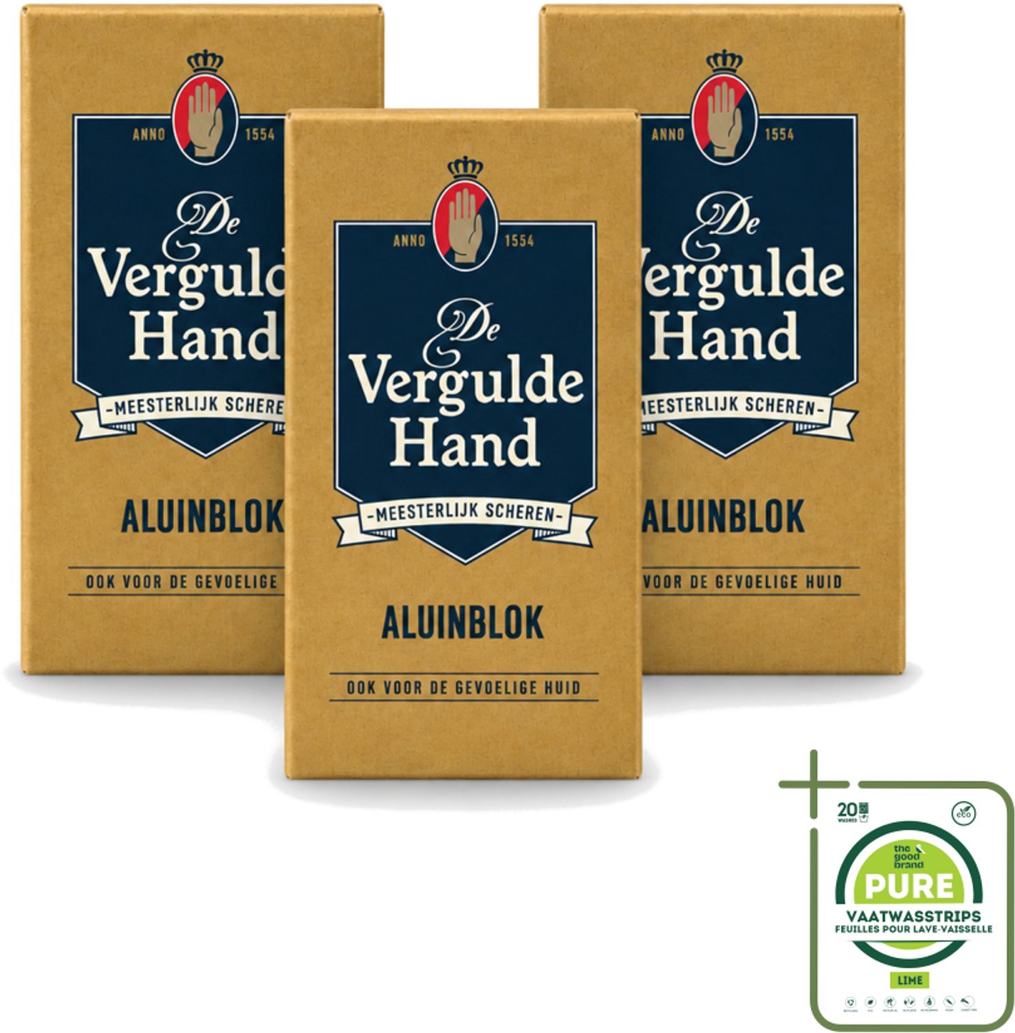 3 x Vergulde Hand - Aluinblok - 75gr - Grootverpakking - Vaatwasstrips - Aluminiumblok - Scheerwondje - Bloedstilstand - Huidverzorging - Scheerirritatie