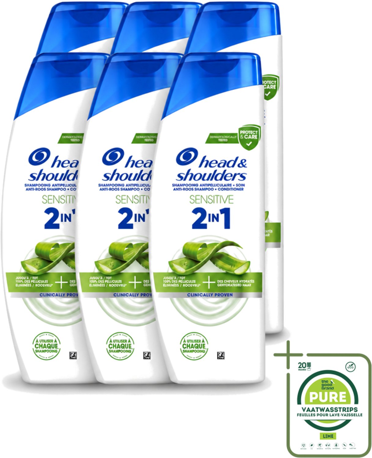 6 x Head & Shoulders – 2-in-1 – Sensitive – 300 ml - Grootverpakking - Vaatwasstrips - Anti-roos Shampoo - 2-in-1 Shampoo - Shampoo Tegen Roos - Hydraterende Shampoo - Dagelijkse Shampoo