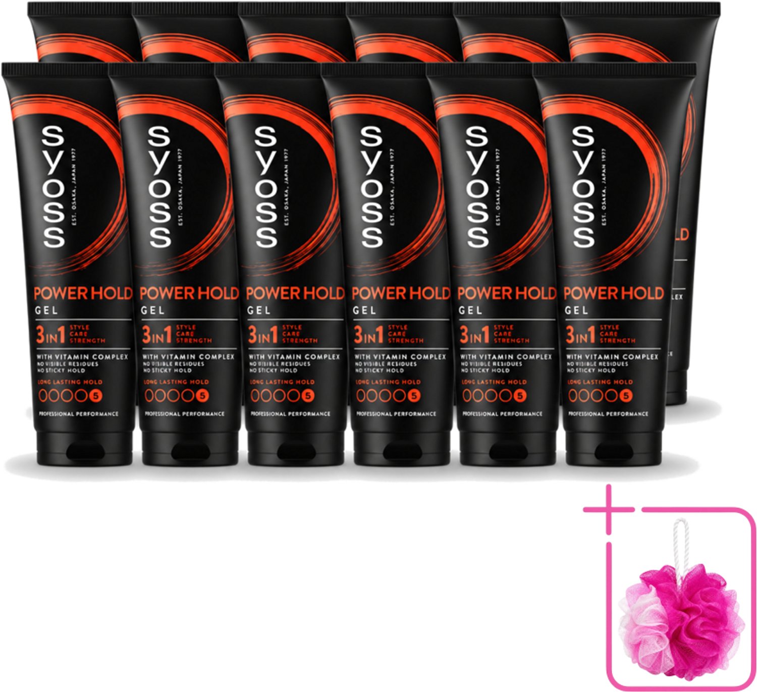 12 x Syoss - Power Hold - Haargel - Extra Sterke Fixatie - 250 ml - Bulkverpakking - Haargel - Douchemop - Krachtige fixatie