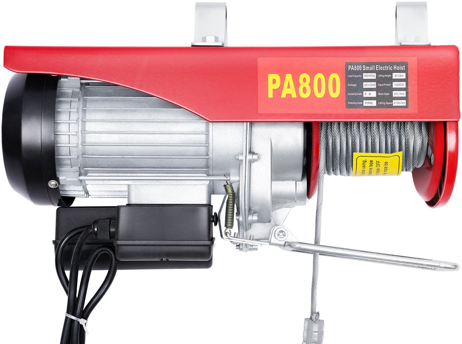Elektrische Takellier Rood - 800 Kg Laadvermogen - 1600 W Vermogen - IJzer En Aluminium - Voor Hef- En Verplaatsingswerkzaamheden