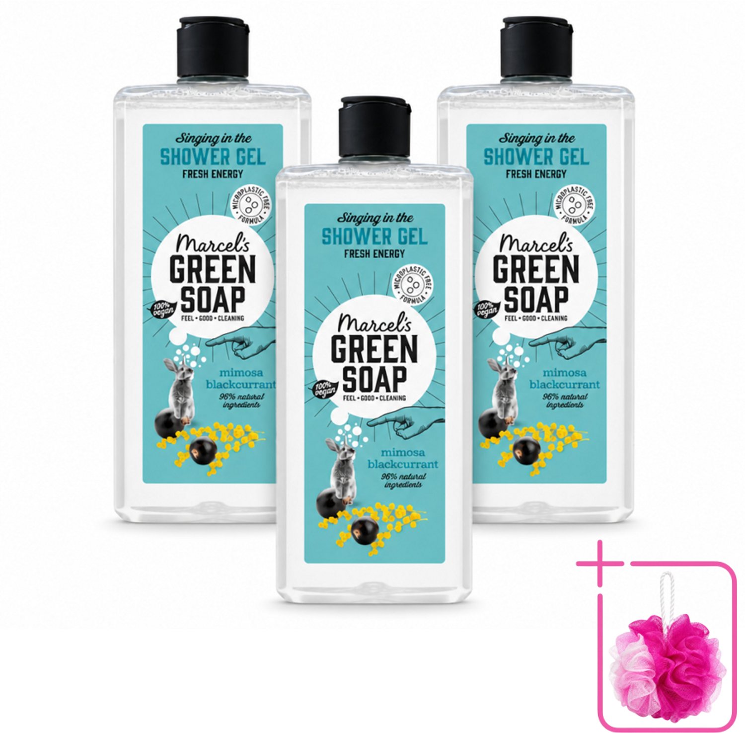 3 x Marcel's Green Soap - Douchegel - Mimosa & Zwarte Bes - Verzorgend & zacht - 300 ml - Bulkverpakking - Douchegel - Douchemop - Natuurlijke douchegel