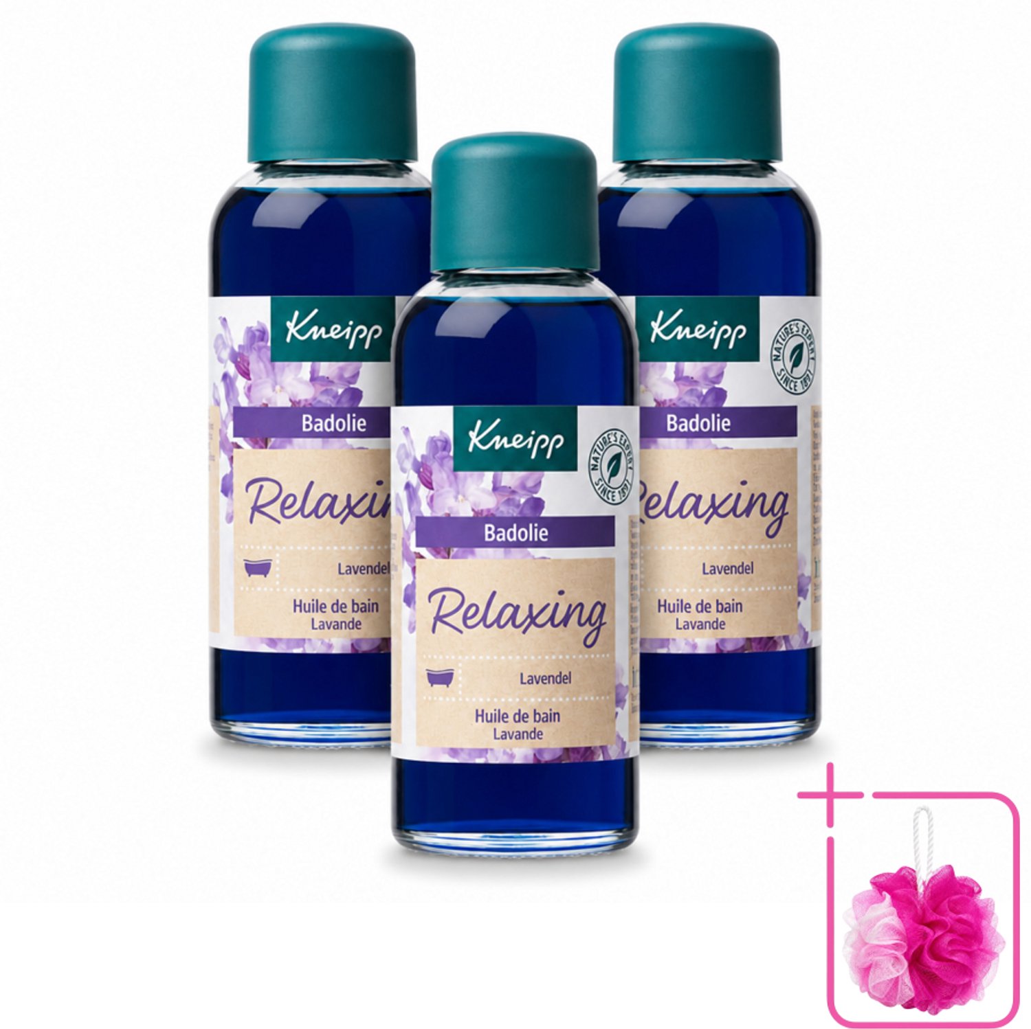 3 x Kneipp - Badolie - Lavendel - Ontspannende geur - 100 ml - Bulkverpakking - Badolie lavendel - Douchemop - Ontspanning