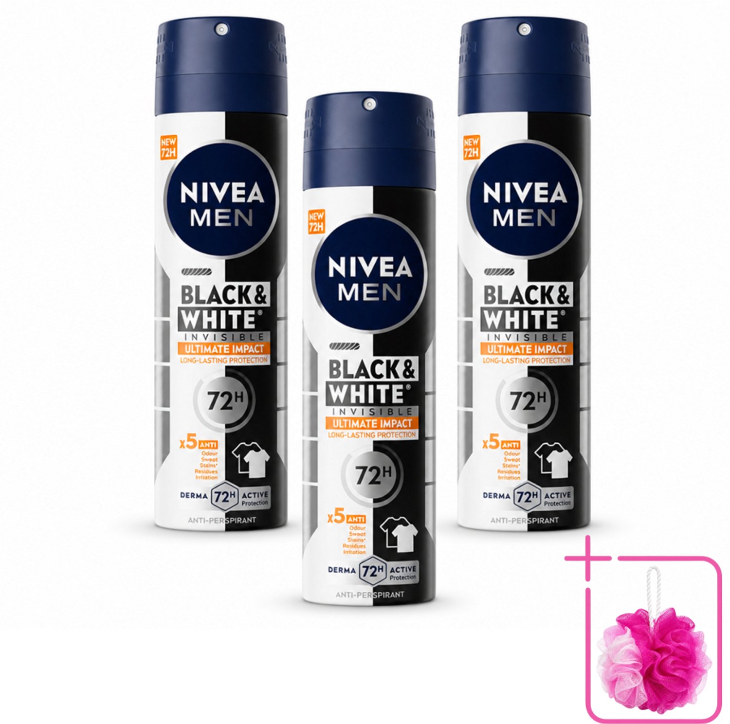 3 x NIVEA MEN - Deodorant Spray - Black & White Ultimate Impact - 150 ml - Bulkverpakking - Anti-transpirant - Deodorant