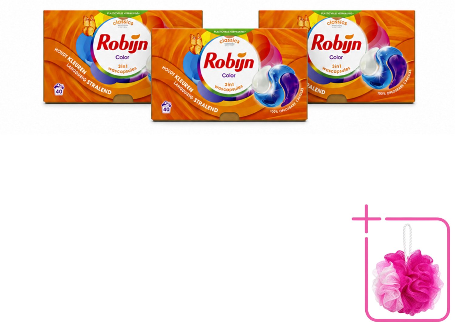 3 x Robijn - 3-in-1 Color - Wascapsules - 40 Wasbeurten - Bulkverpakking - Wascapsules - Douchemop - Kleur