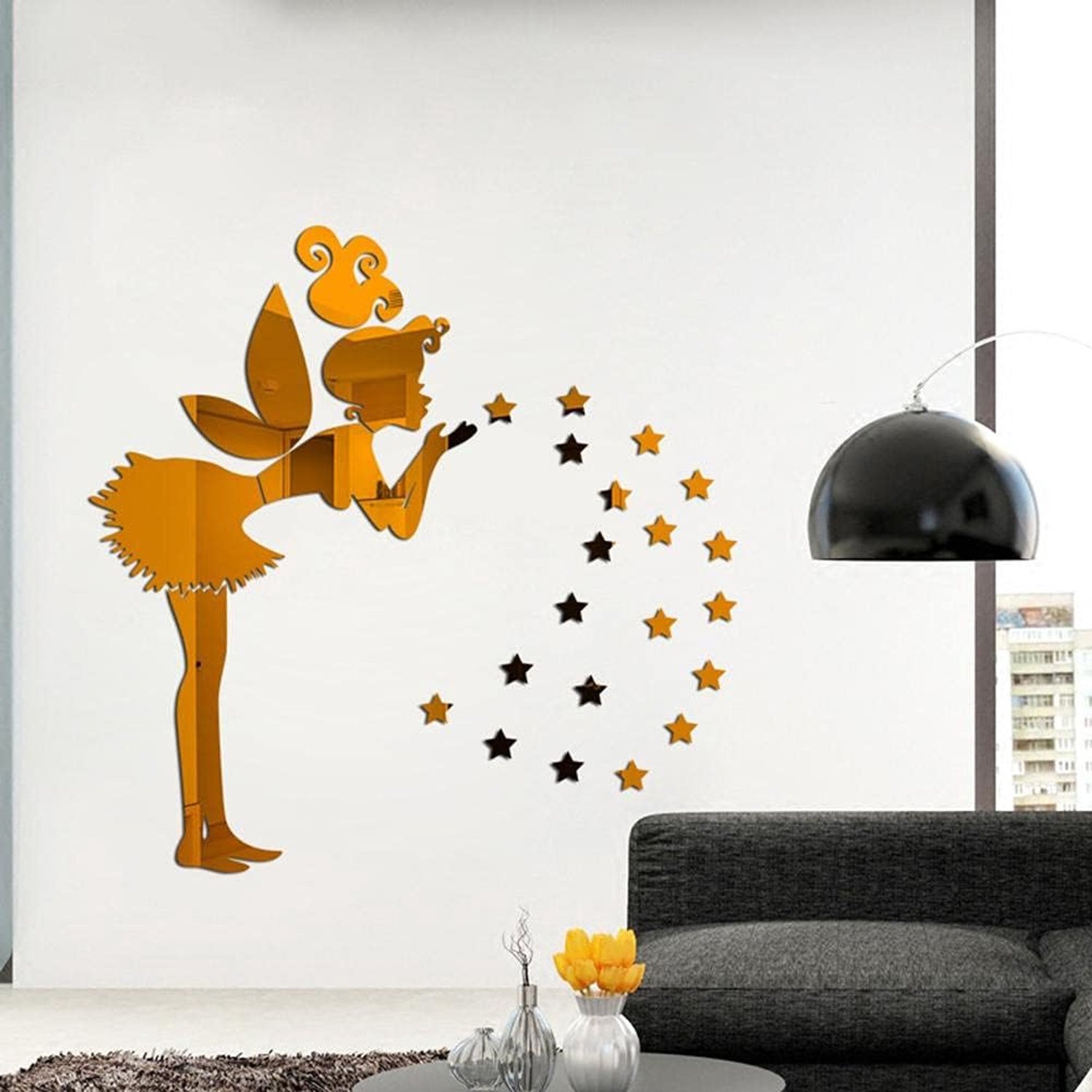 Goshyda 3D Muurstickers Acryl Fairy Ster Decor voor Meisjeskamer (SILVER)