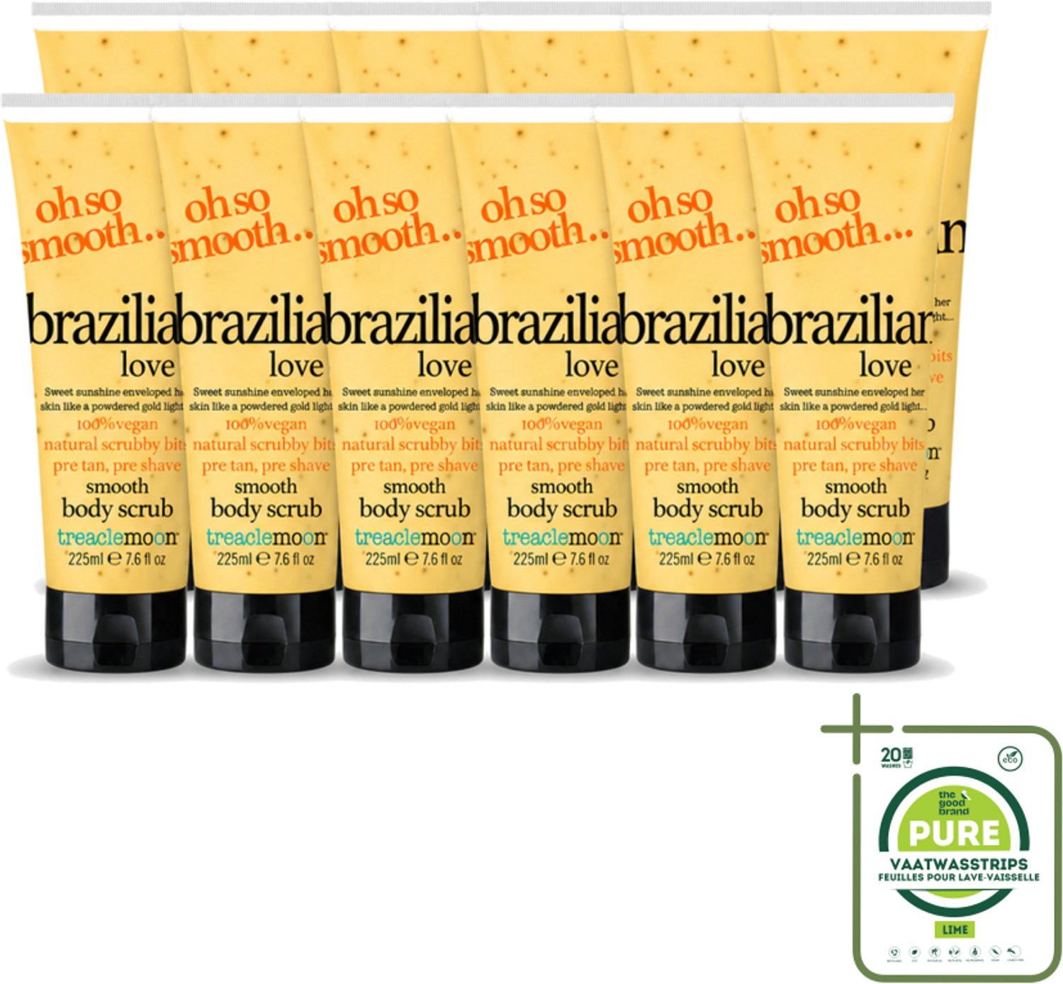 12 x Treaclemoon – Body Scrub – Brazilian Love – 225 ml - Grootverpakking - Vaatwasstrips - Body Scrub - Exfoliatie - Huid Verzorging - Natuurlijke Exfolianten - Braziliaanse Koffieolie