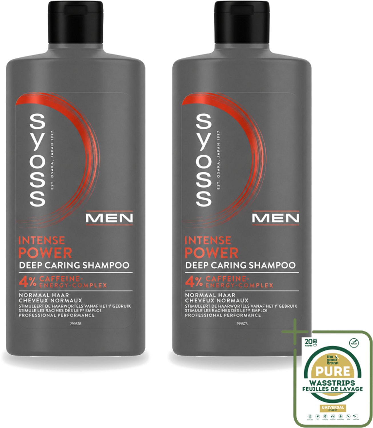 2 x SYOSS - Men Power - Shampoo - Langdurige Styling - 440ml - Wasstrips - Mannelijk Haarverzorging - Krachtig Haar - Haar Stimulatie - Cafeïne Shampoo - Haargroei