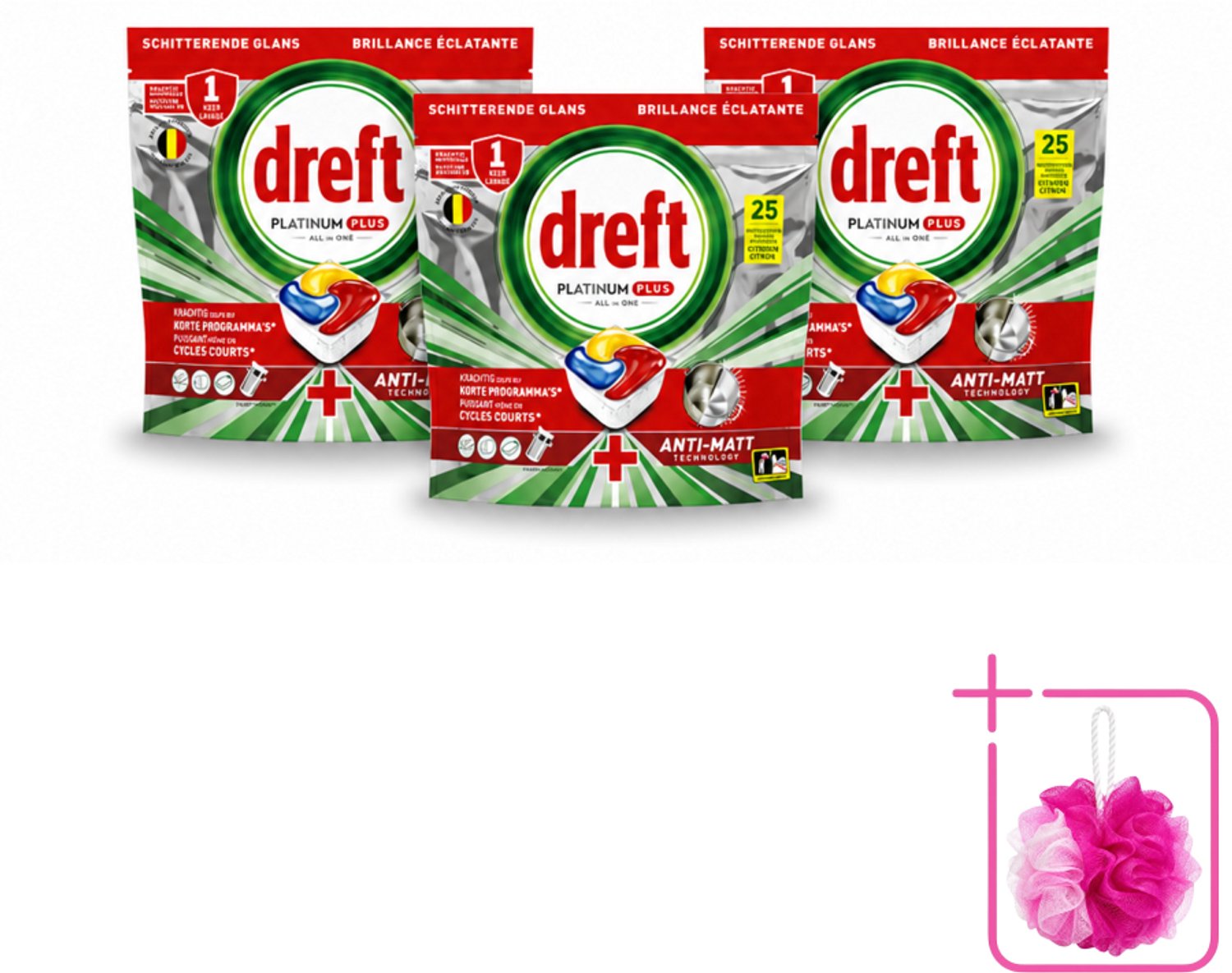 3 x Dreft - Vaatwastabletten - Platinum Plus All-in-One Citroen - Frisse geur - 25 Tabletten - Bulkverpakking - Vaatwasmachine - Vaat reinigen