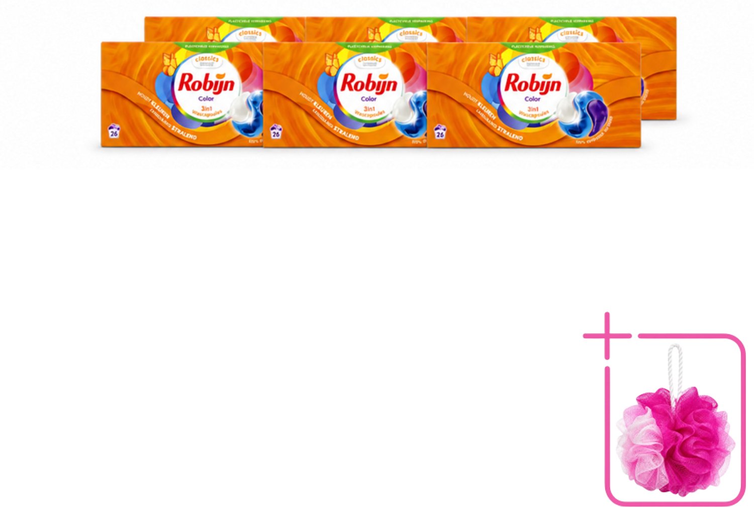 6 x Robijn – 3-in-1 Wascapsules – Color - 26 Capsules - Bulkverpakking - Kleurverzorging - Douchemop - Wascapsules