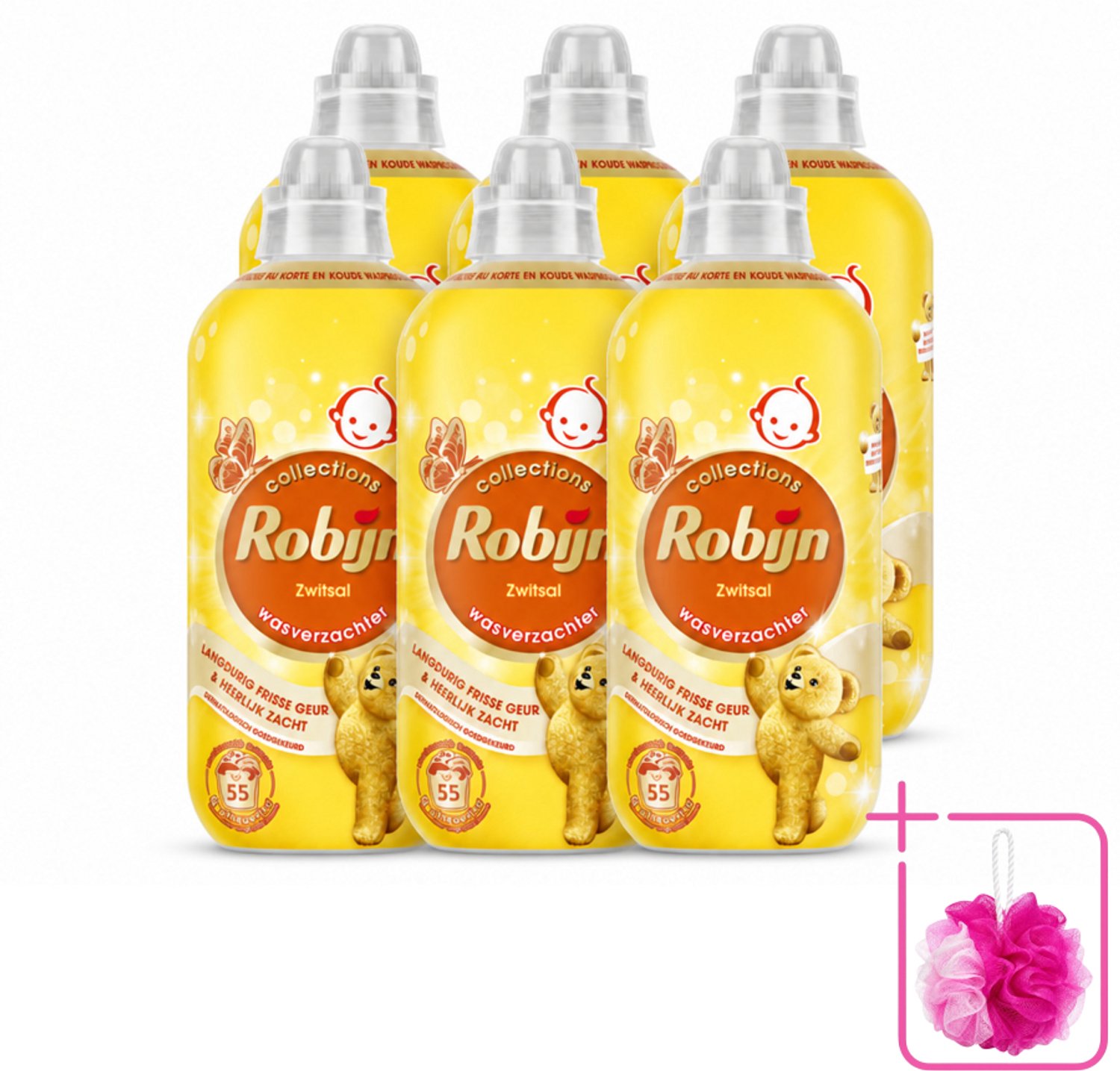 6 x Robijn – Wasverzachter – Zwitsal – 1,1 L - Bulkverpakking - Wasverzachter - Douchemop - Wasgeur