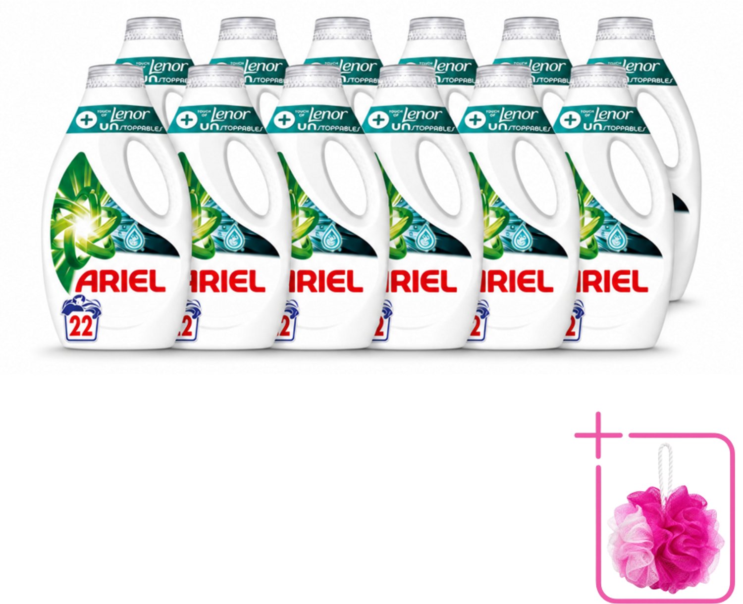 12 x Ariel – +Touch van Lenor Unstoppables – Vloeibaar Wasmiddel – 990 ml - Bulkverpakking - Wasmiddel - Douchemop - Vlekverwijdering