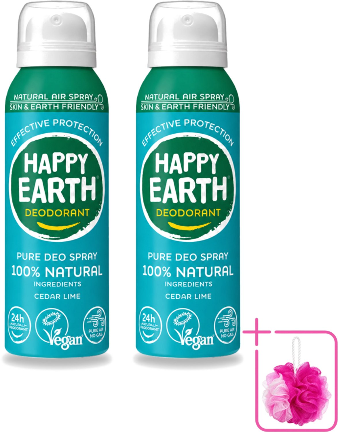 2 x Happy Earth – Deodorant Natural Air Spray – 100% Natuurlijk Cedar Lime – 100 ml - Bulkverpakking - Natuurlijke deodorant - Douchemop - Cederhout en limoen