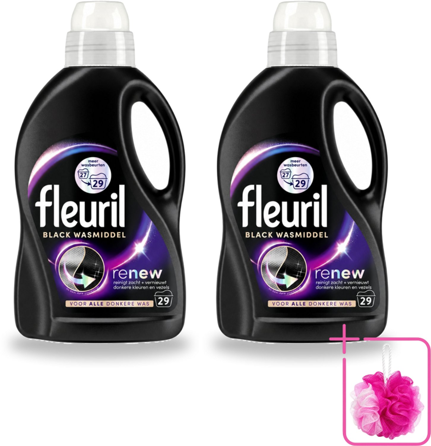 2 x Fleuril – Wasmiddel - Black – 29 wasbeurten – 1,305 L - Bulkverpakking - Wasmiddel zwart - Douchemop - Kleurbehoud zwart