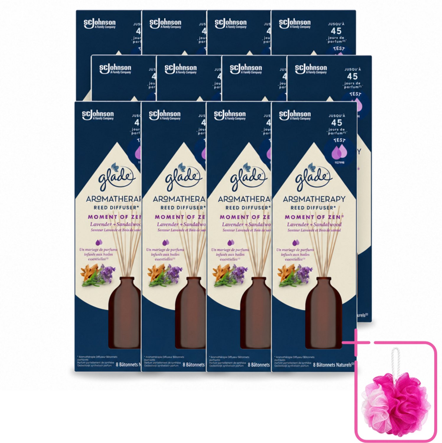 12 x Glade - Geurstokjes Moment van Zen - Aromatherapie Geurverspreiding - 80 ml - Bulkverpakking - Geurstokjes - Douchemop - Aromatherapie