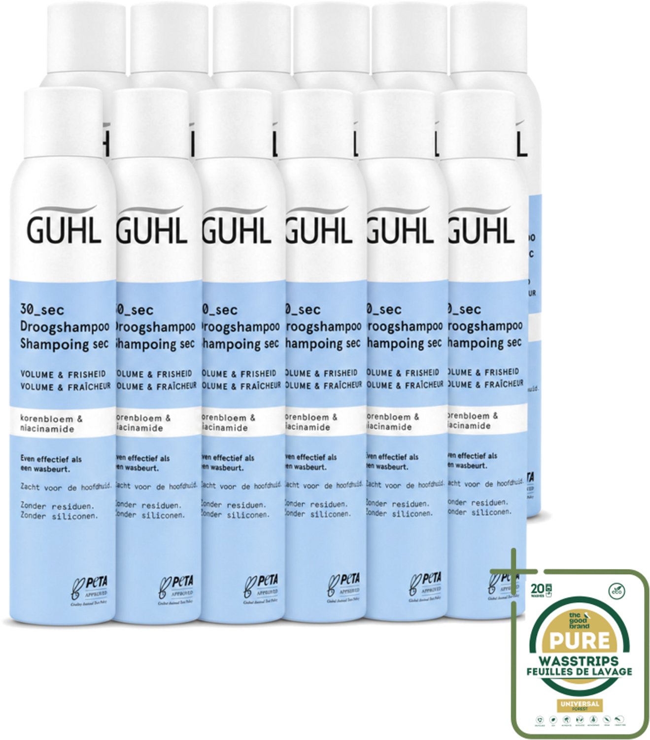12 x Guhl – Droogshampoo – Volume & Frisheid 30 sec – 200 ml - Wasstrips - Droogshampoo - Haar Volume - Haar Frisheid - Haar Reiniging - Haar Verfrissend