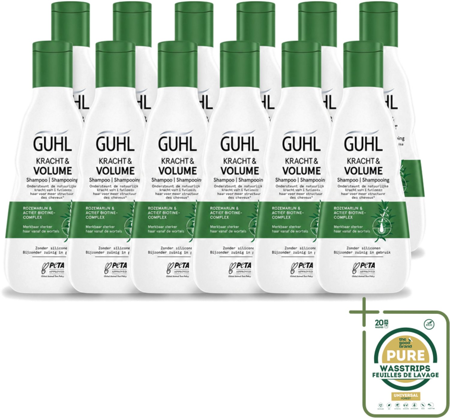 12 x Guhl – Shampoo – Kracht & Volume – 250 ml - Wasstrips - Kracht En Volume Shampoo - Haar Uitval Shampoo - Dun Haar Shampoo - Biotine Shampoo - Rozemarijn Shampoo