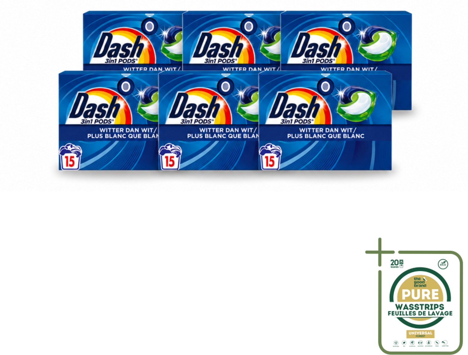 6 x Dash – Wasmiddelcapsules – 3in1 Pods Original – 15 capsules - Wasstrips - Wasmiddelcapsules - Witte Was - Vlekken Verwijderen - Frisse Was - 3 In 1 Wasmiddel