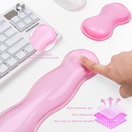Polssteun voor toetsenbord en muis, leuke polssteun en armsteun, toetsenbordsteun, voor toetsenbord en muis, pijnverlichting, geschikt voor kantoor/computer/laptop/gaming (transparant roze set) — afbeelding 4